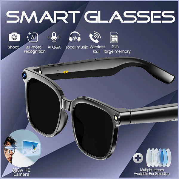 Lunettes Connectées Smart Glasses 4K Photochromiques - Caméra Intégrée, Bluetooth, Musique - Neuf