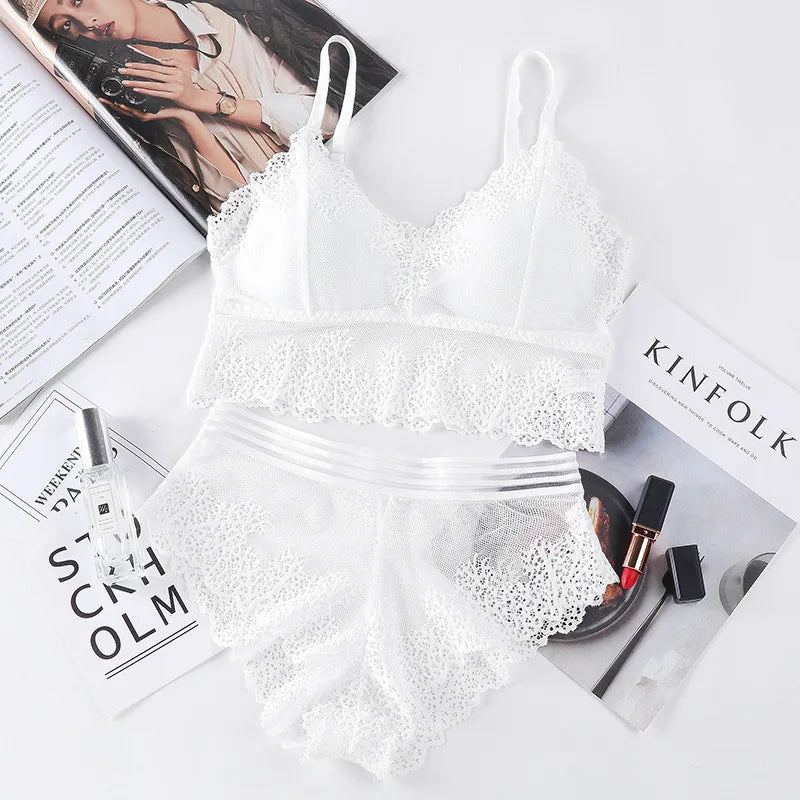 Women French Lace Underwear Bra Top Lingerie Set