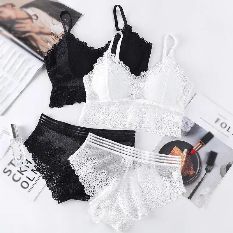 Women French Lace Underwear Bra Top Lingerie Set