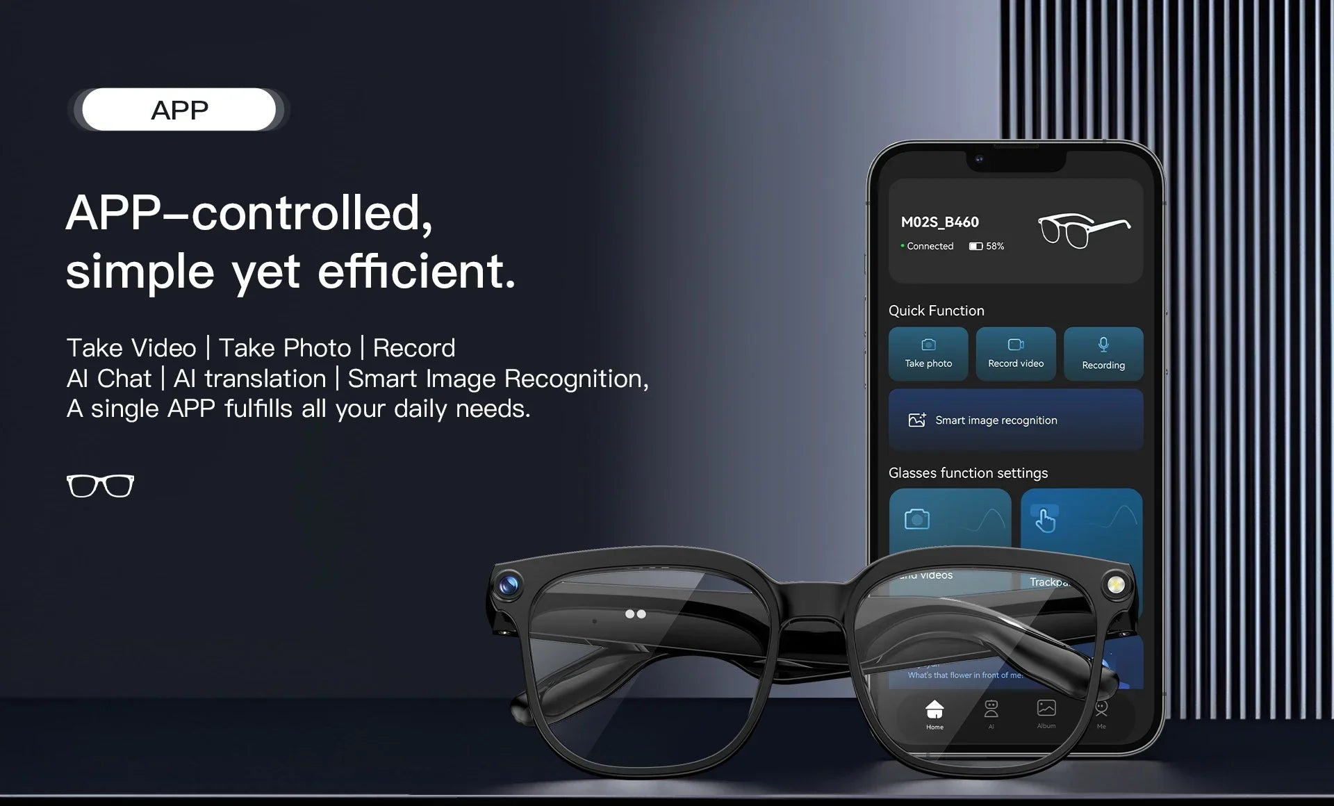 Smart AI Translation 4K Camera Bluetooth Music Glasses