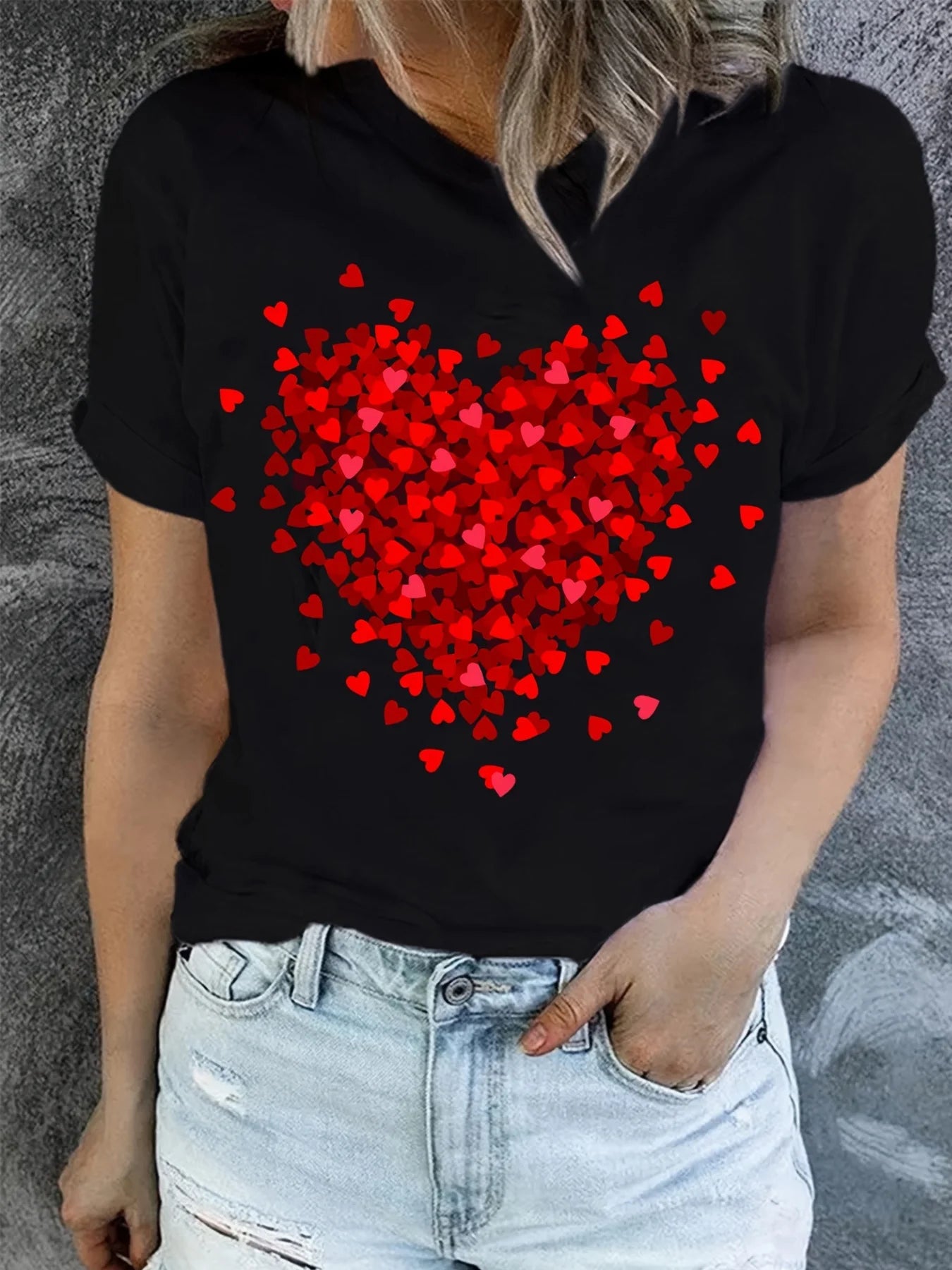 Heart Print T-Shirt For Valentine's Day