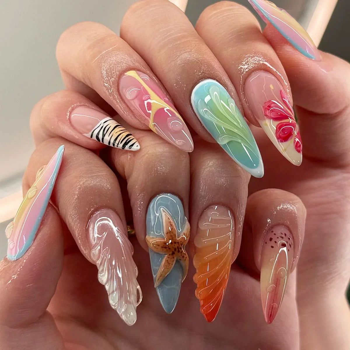 24pcs Retro Ocean Fake Nails