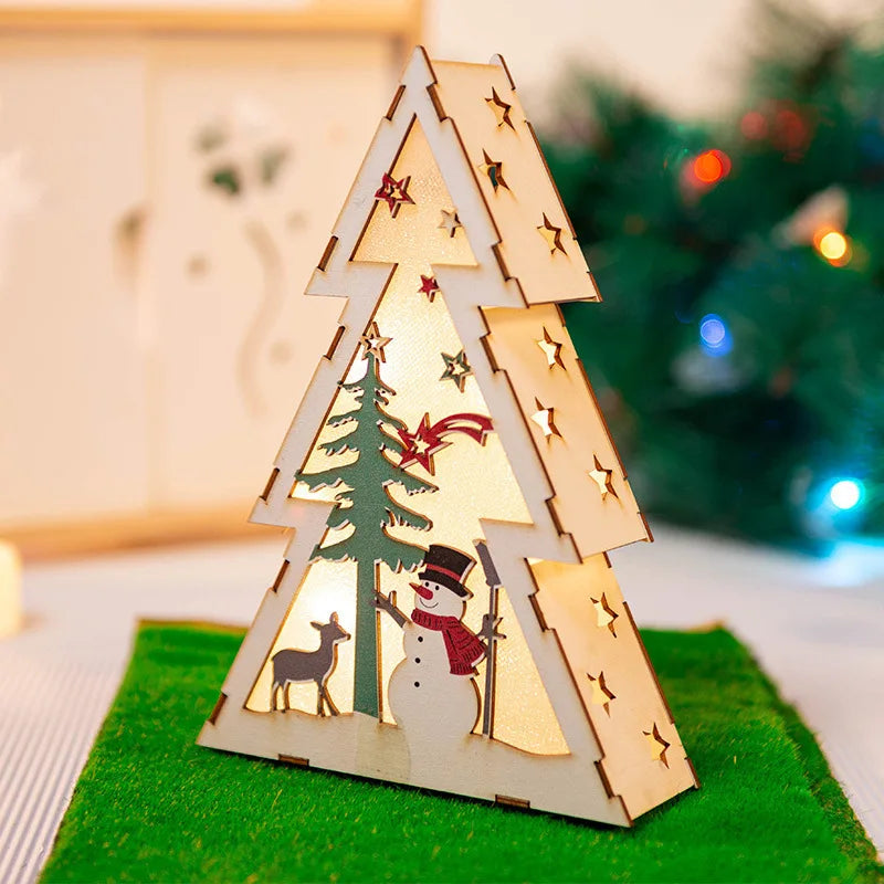 Handmade House Luminous Wooden Ornaments Christmas Tree Snowman