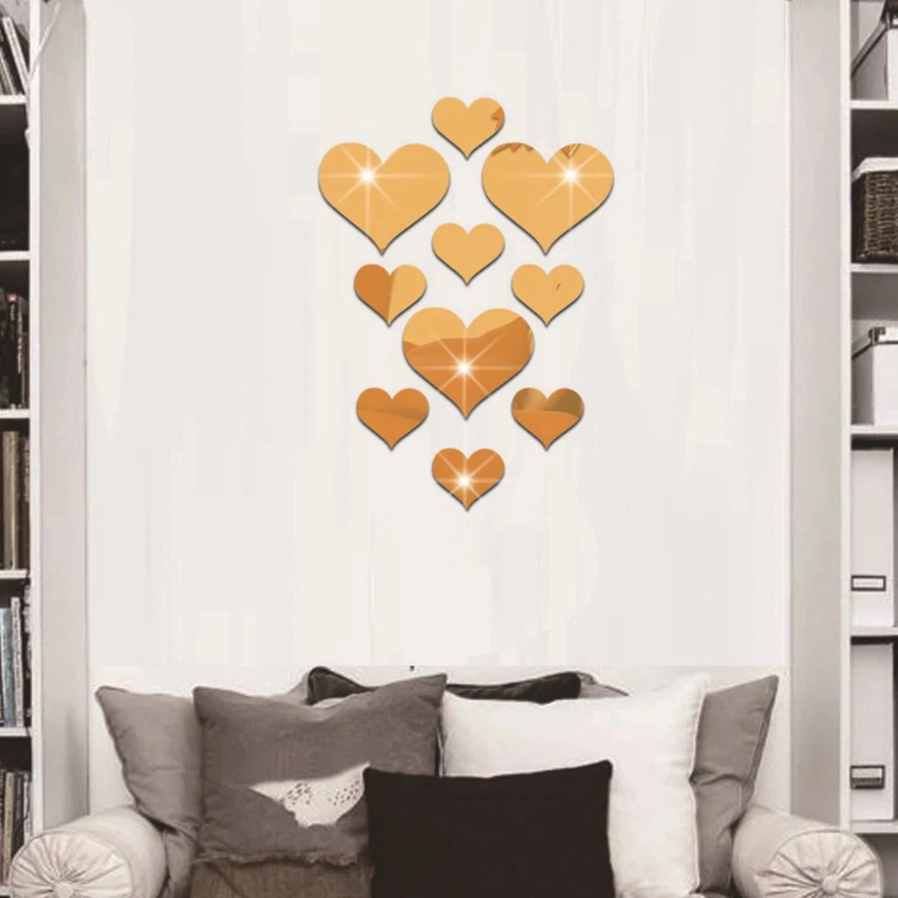 10Pcs/Set Durable Love Heart Wall Sticker Decoration