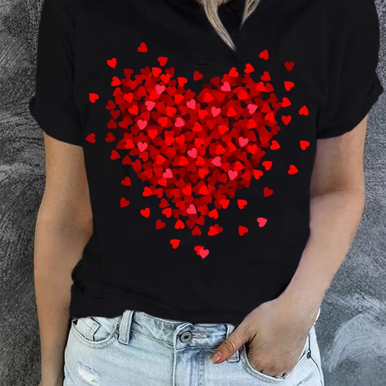 Heart Print T-Shirt For Valentine's Day