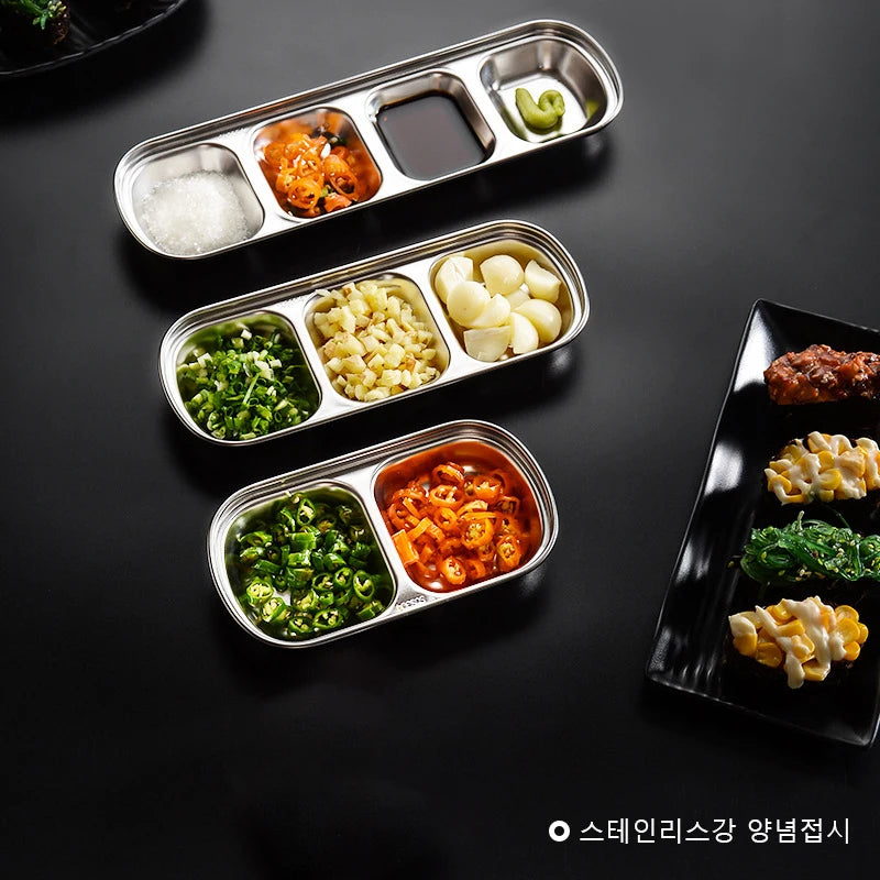 Stainless Steel Divided Dip Bowls Sauce Plate