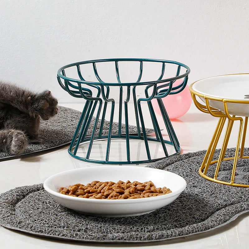 Ceramic Pet Bowl Dish Stainless Steel Raised Stand