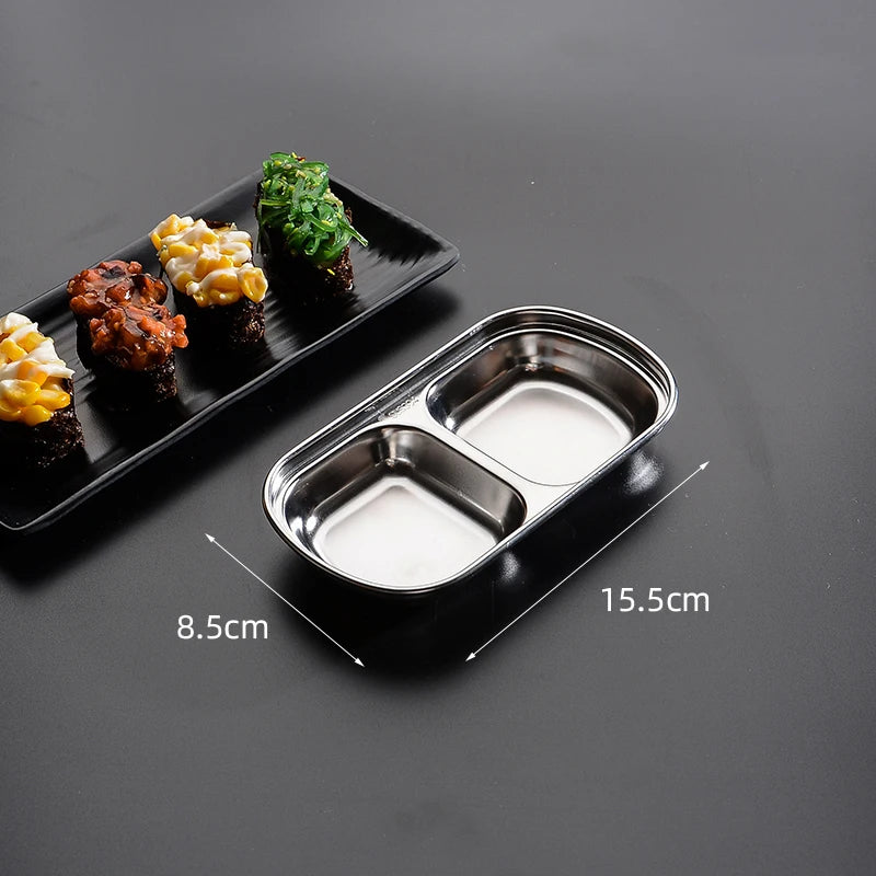 Stainless Steel Divided Dip Bowls Sauce Plate