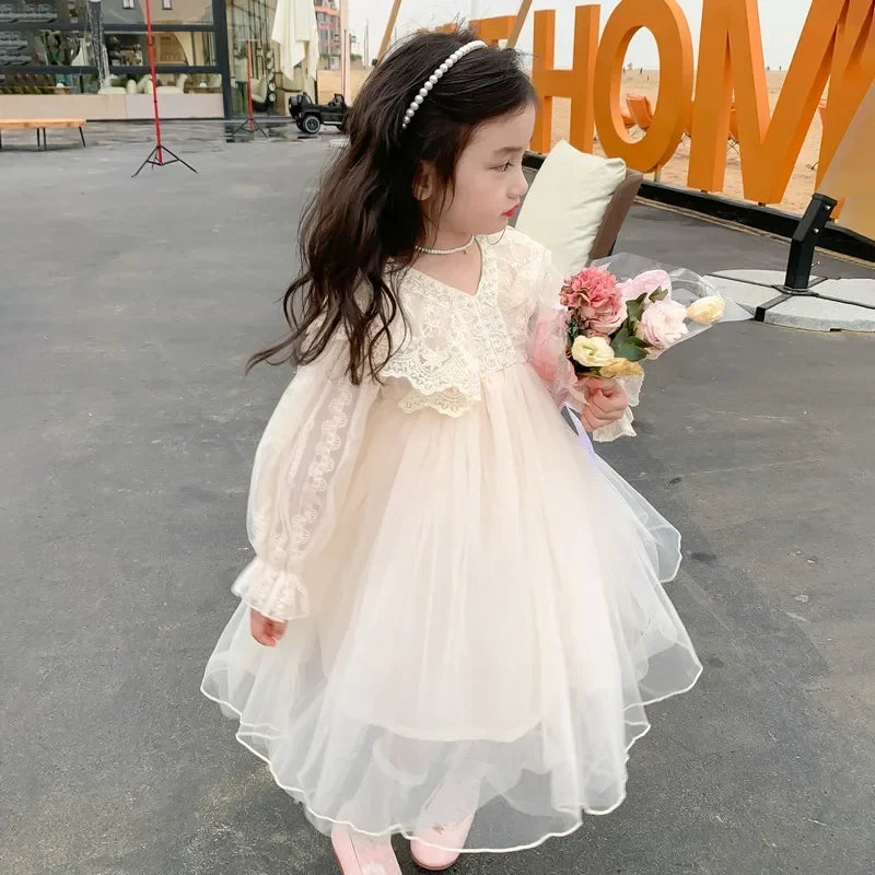 Autumn Winter Girls Long Sleeve Lace Dress