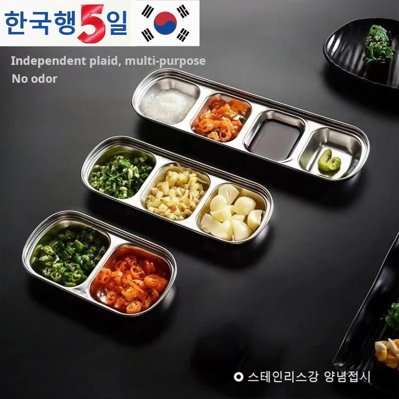 Stainless Steel Divided Dip Bowls Sauce Plate