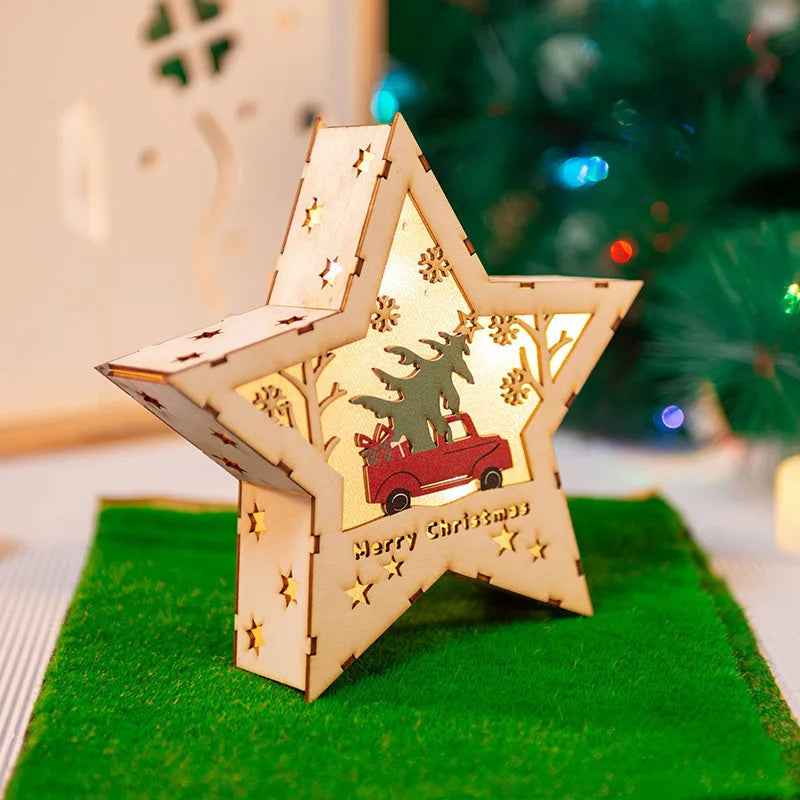 Handmade House Luminous Wooden Ornaments Christmas Tree Snowman