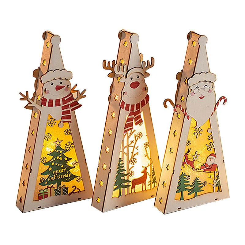 Handmade House Luminous Wooden Ornaments Christmas Tree Snowman