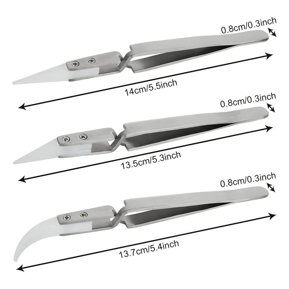 1/3PCS Resistant Precision Chuck Ceramic Tweezers