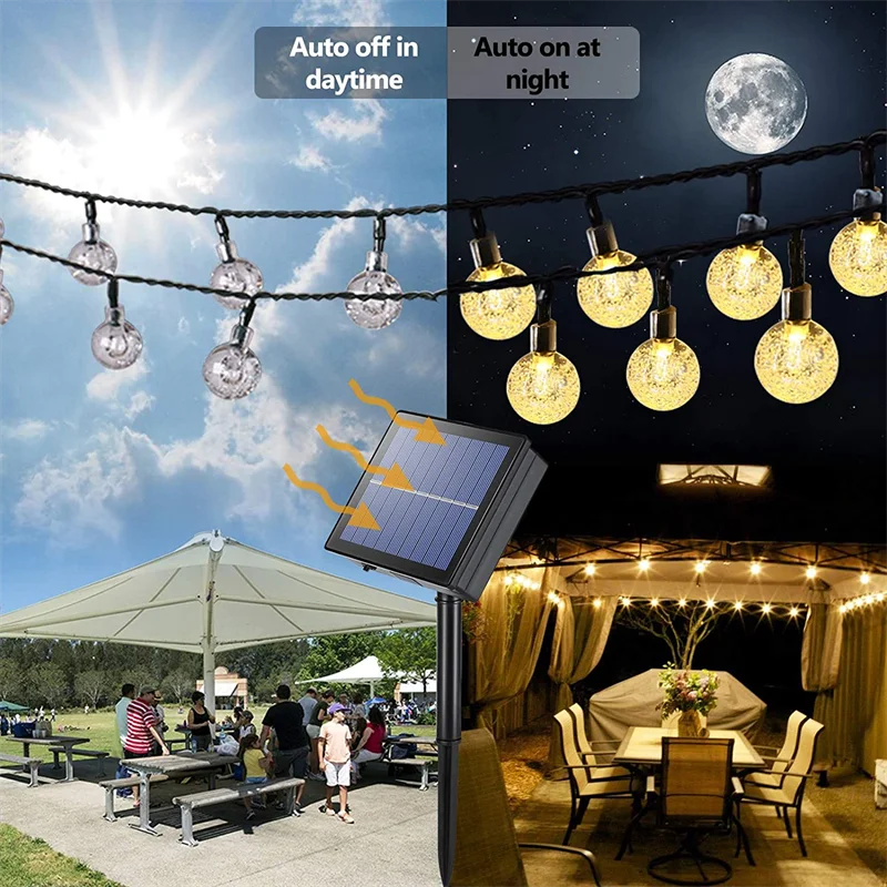 LED Solar String 60 Leds Waterproof 8 Modes Garden Light