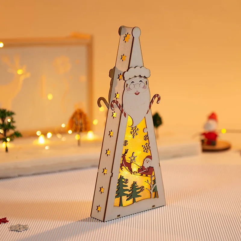 Handmade House Luminous Wooden Ornaments Christmas Tree Snowman