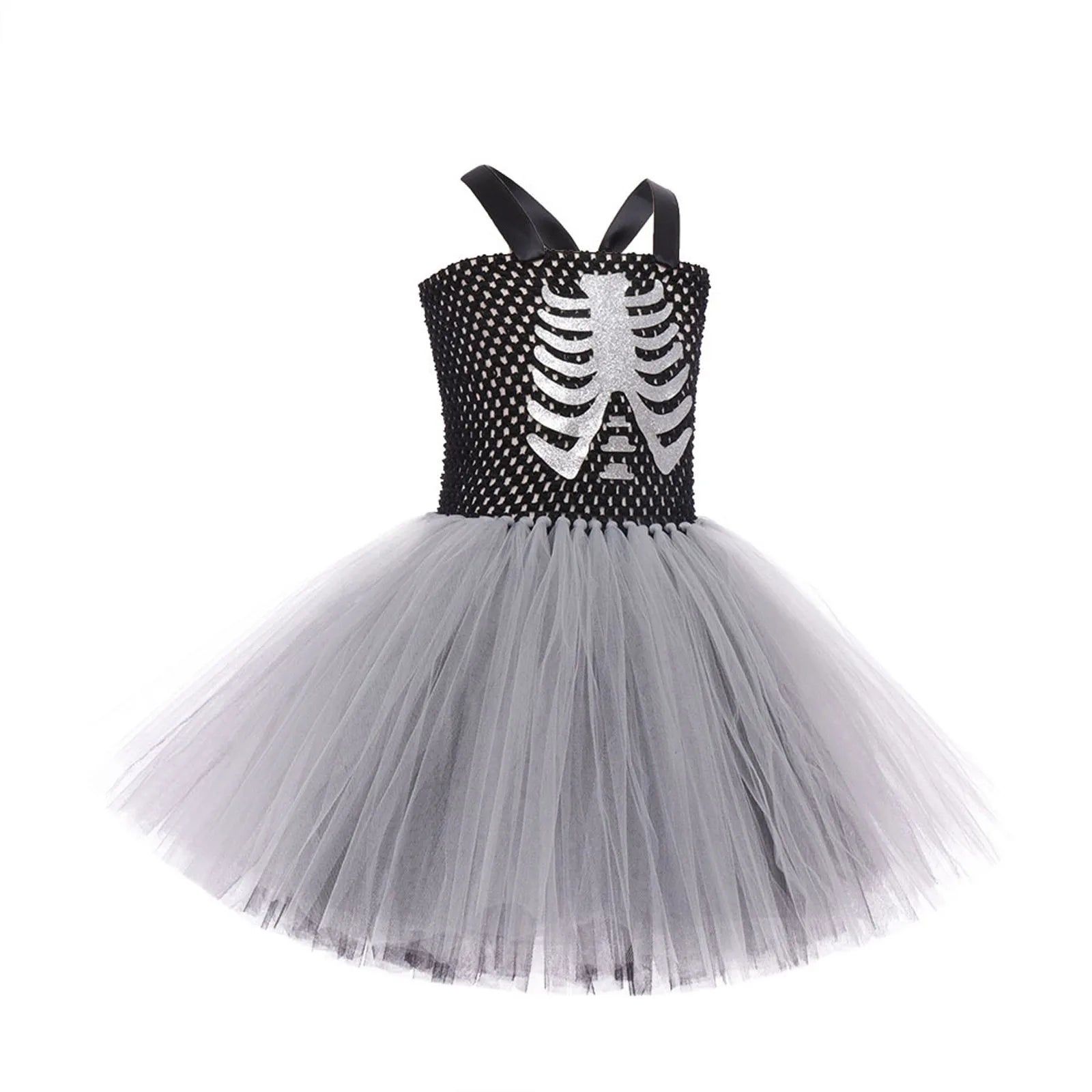 Halloween Kid Skeleton Bride Sleeveless Dress