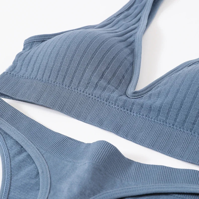 Women Seamless Underwear Deep V Bras Sport Top Lingerie Set