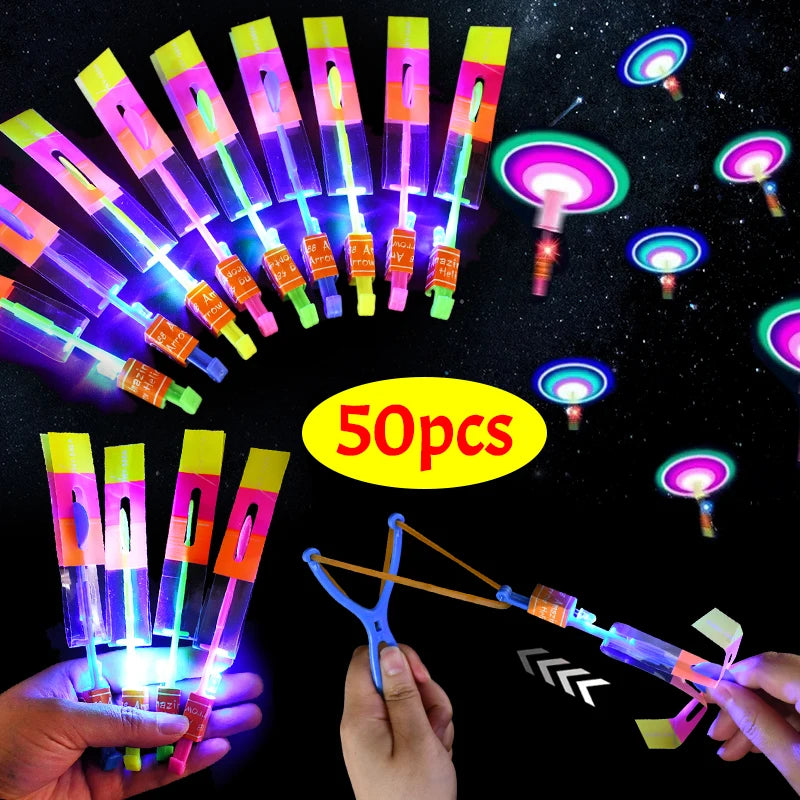 5/20/50Pcs Kid LED Light Arrow Rocket Helicopter Flying Toys