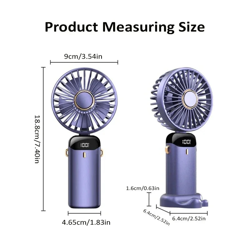 Mini Portable Neck Hanging 5 Speed USB Rechargeable Fan with Phone Stand 1800mAh