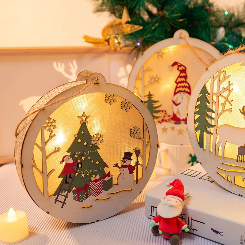 Handmade House Luminous Wooden Ornaments Christmas Tree Snowman