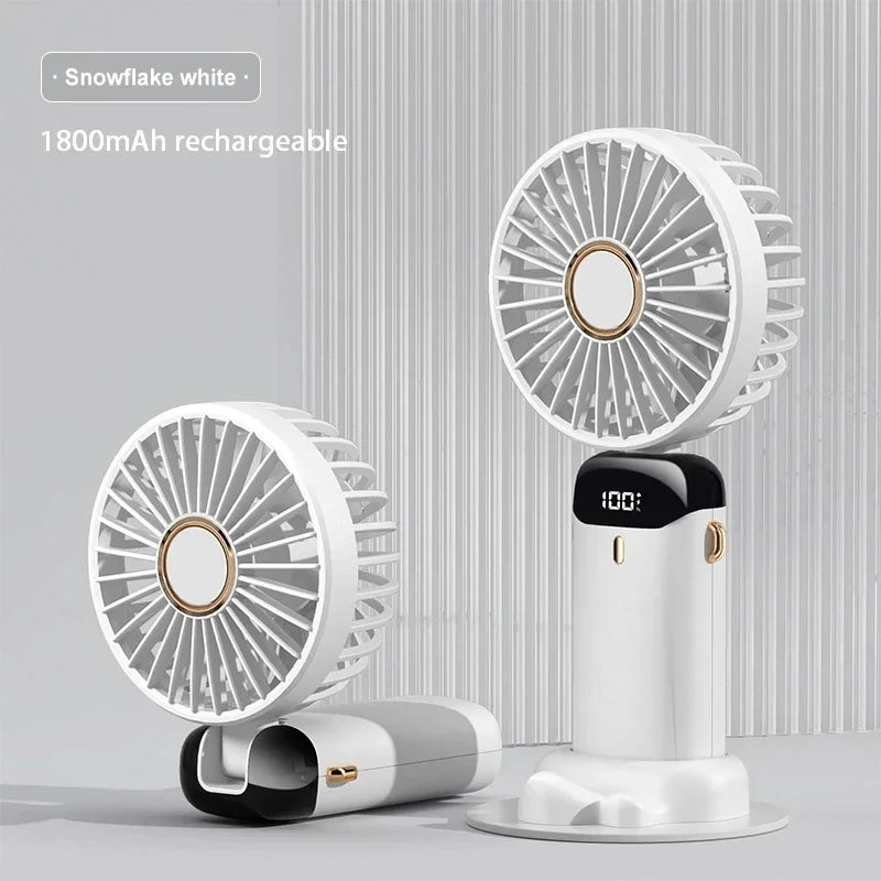 Mini Portable Neck Hanging 5 Speed USB Rechargeable Fan with Phone Stand 1800mAh