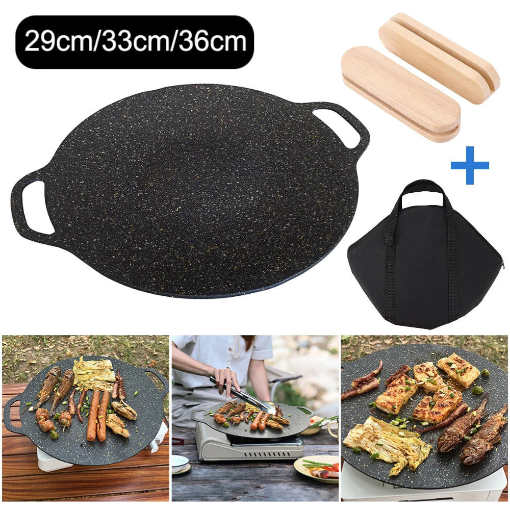 Grill Pan Korean Roastig Frying Pan, Non-stick Plate,  Baking Tray for Camping Bakeware Set
