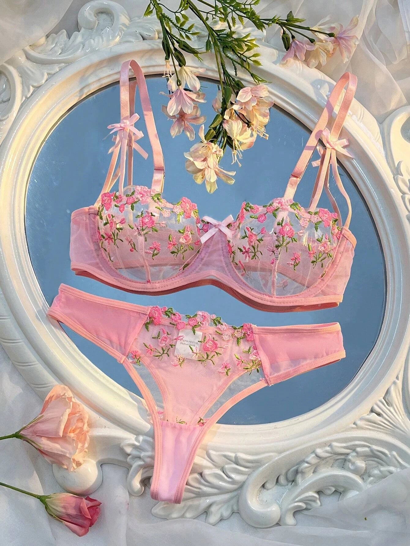 Ladies Embroidery Floral Bras Erotic Underwear Sets