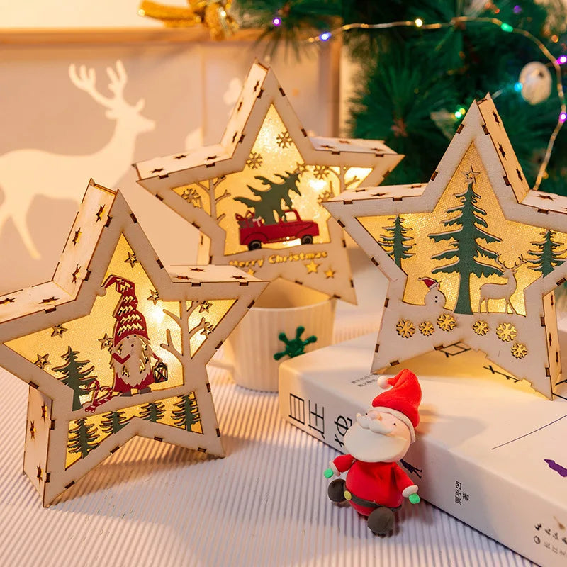 Handmade House Luminous Wooden Ornaments Christmas Tree Snowman