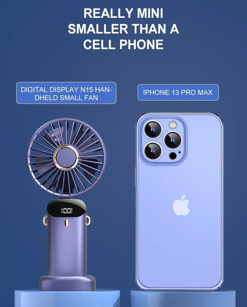 Mini Portable Neck Hanging 5 Speed USB Rechargeable Fan with Phone Stand 1800mAh