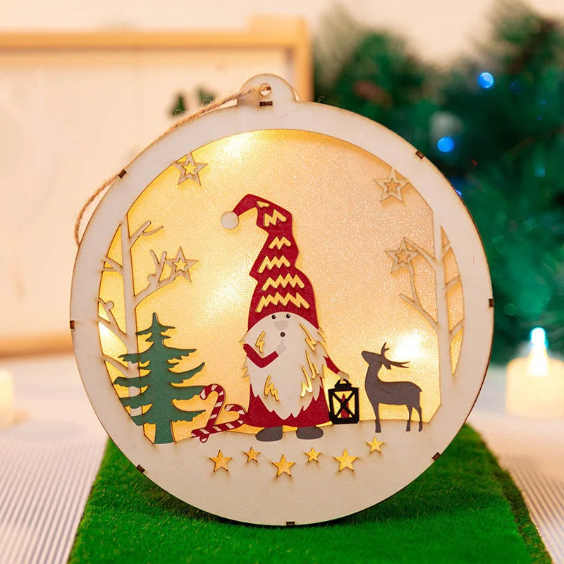 Handmade House Luminous Wooden Ornaments Christmas Tree Snowman