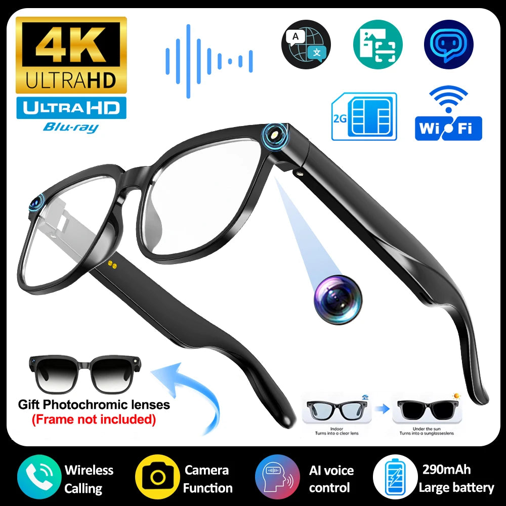 Smart AI Translation 4K Camera Bluetooth Music Glasses