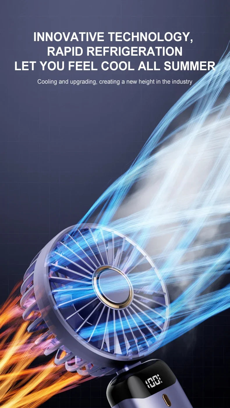 Mini Portable Neck Hanging 5 Speed USB Rechargeable Fan with Phone Stand 1800mAh