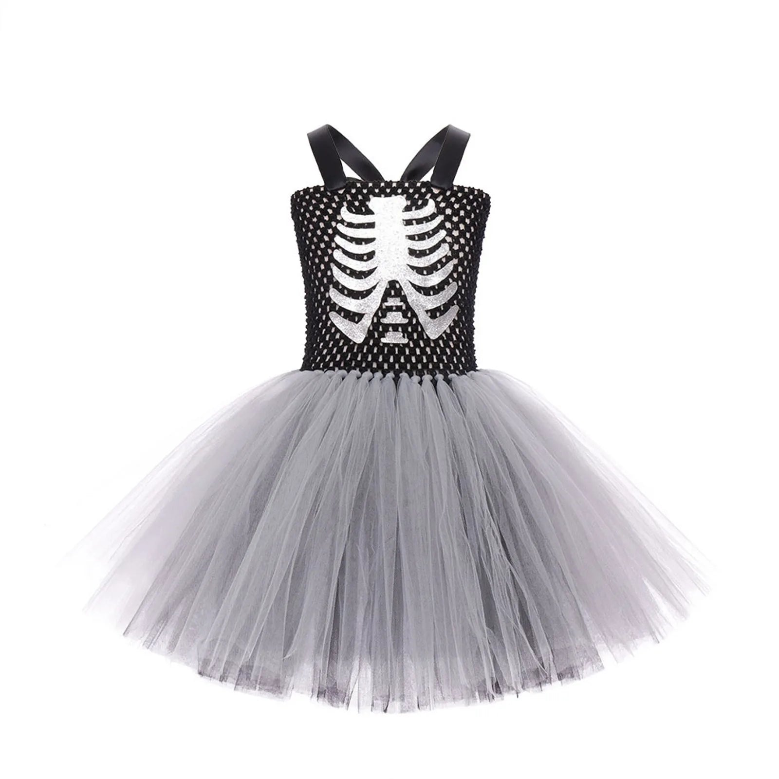 Halloween Kid Skeleton Bride Sleeveless Dress