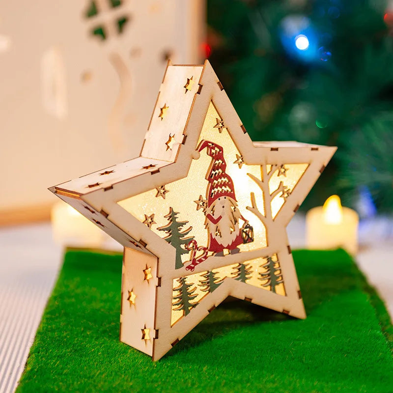 Handmade House Luminous Wooden Ornaments Christmas Tree Snowman
