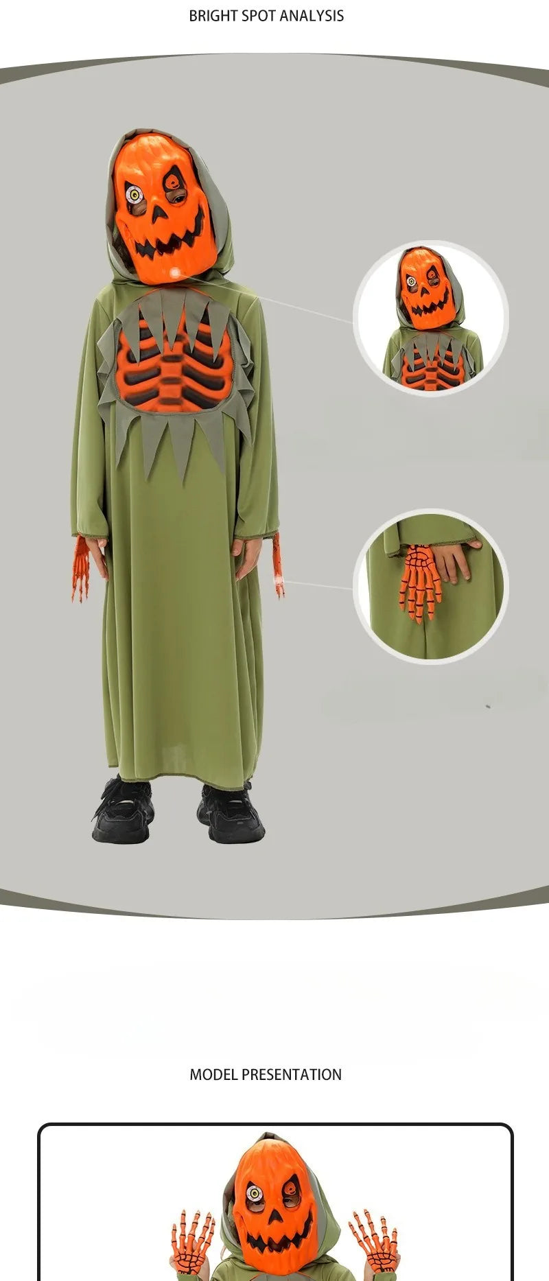 Halloween Pumpkin Cosplay Children Jumpsuit Headwear