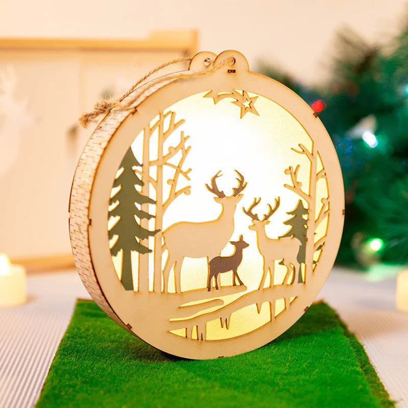 Handmade House Luminous Wooden Ornaments Christmas Tree Snowman