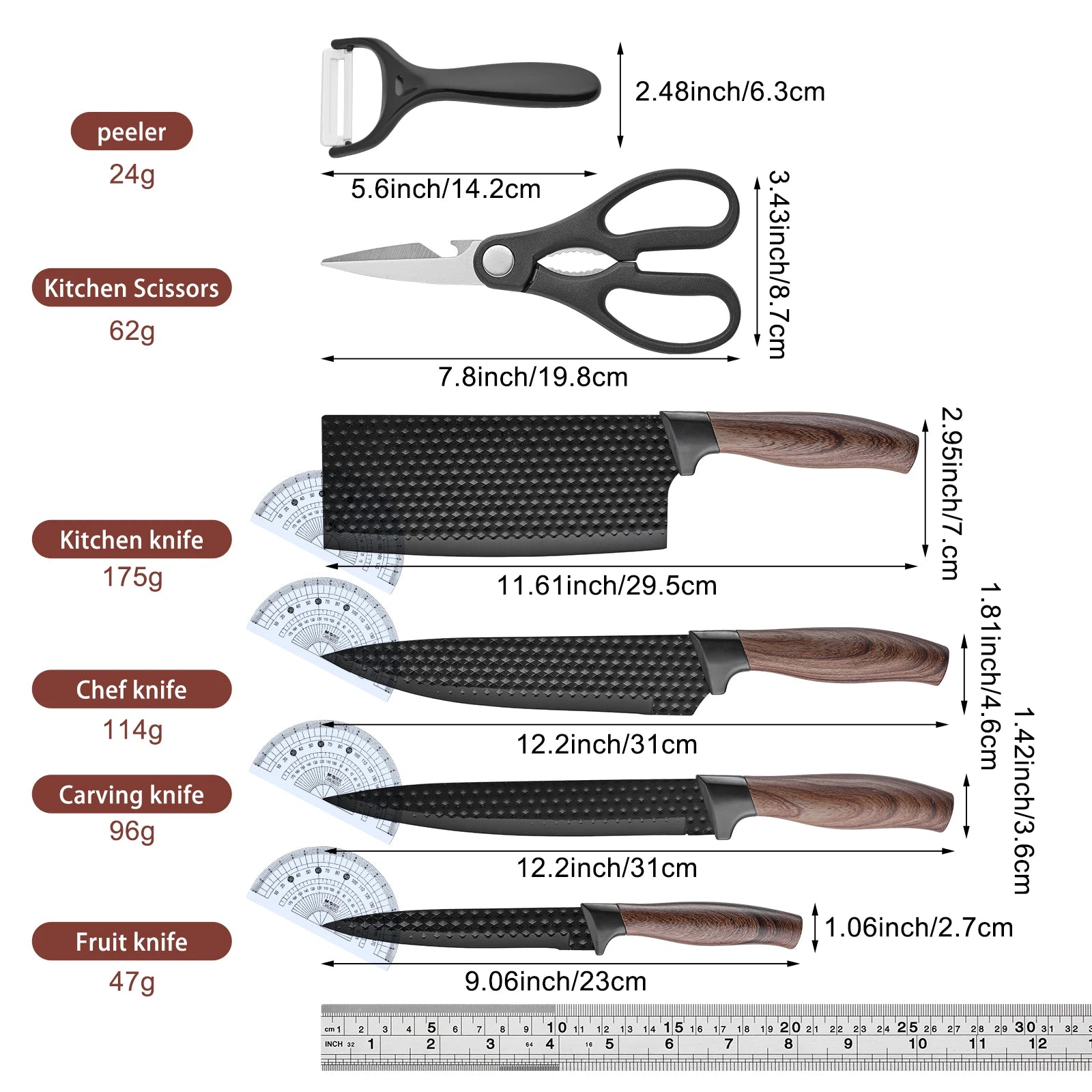 3/6-piece stainless steel household knives set