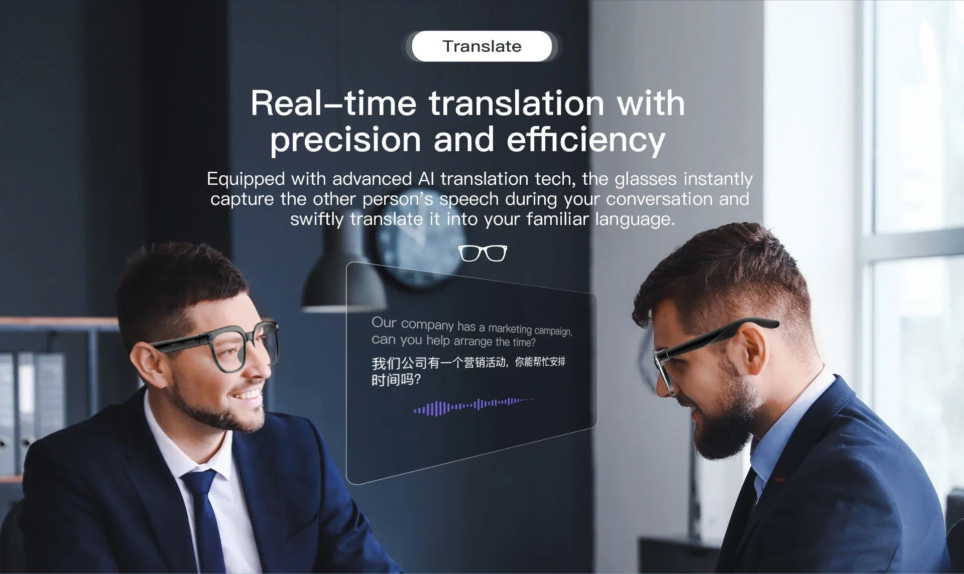 Smart AI Translation 4K Camera Bluetooth Music Glasses