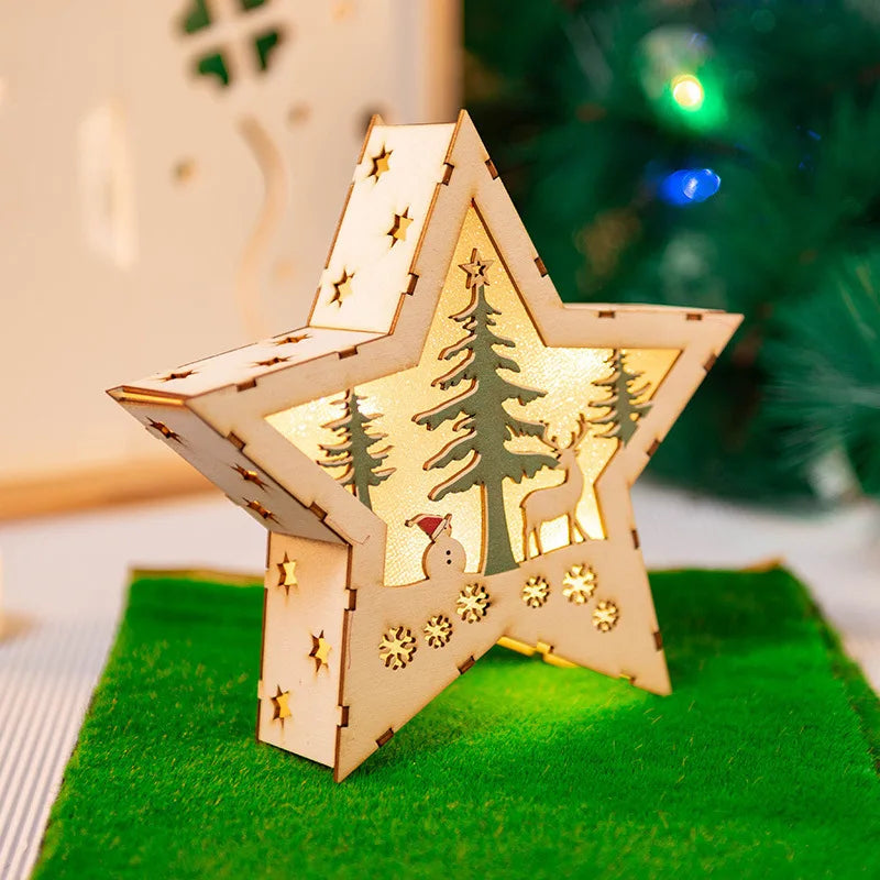 Handmade House Luminous Wooden Ornaments Christmas Tree Snowman