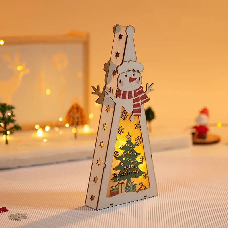 Handmade House Luminous Wooden Ornaments Christmas Tree Snowman
