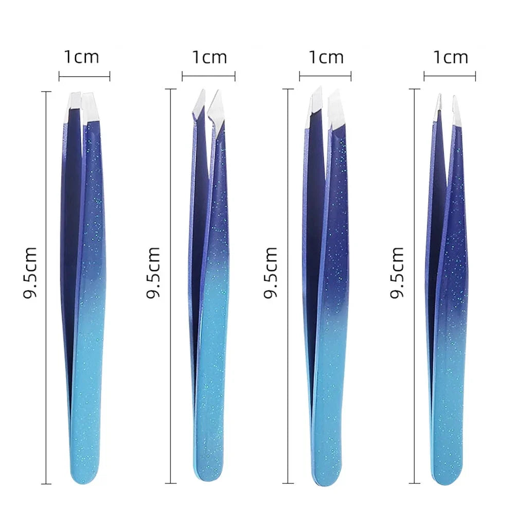4 Styles Precision Hair & Eyebrow Tweezers Stainless Steel Tools