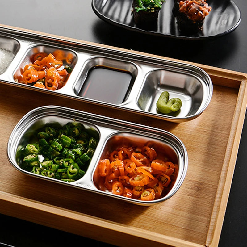 Stainless Steel Divided Dip Bowls Sauce Plate