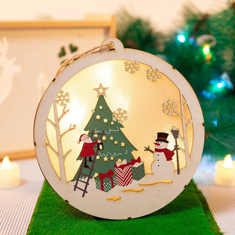 Handmade House Luminous Wooden Ornaments Christmas Tree Snowman