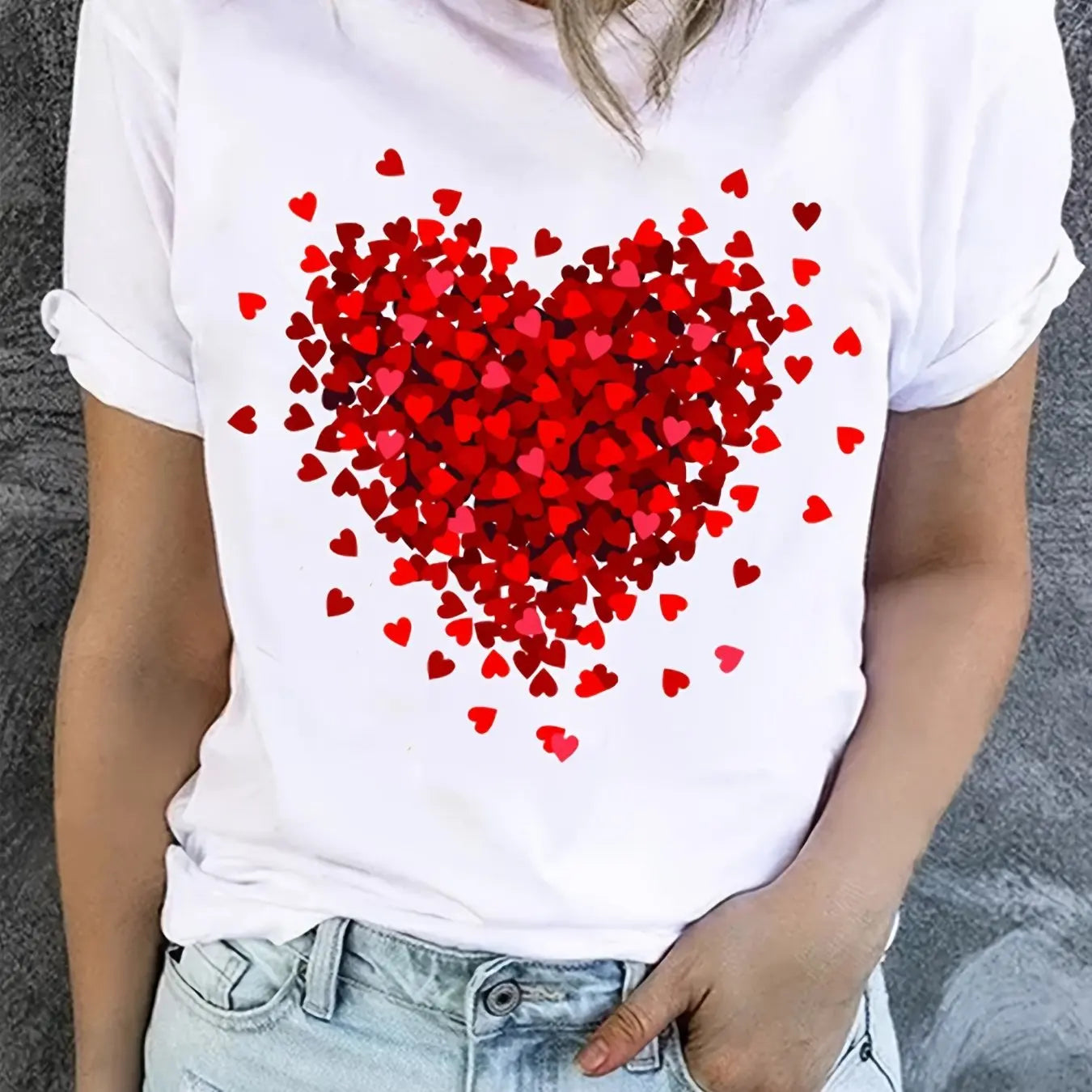 Heart Print T-Shirt For Valentine's Day
