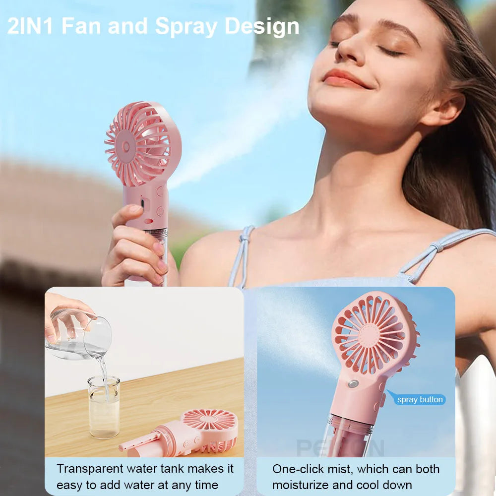 Portable USB Rechargeable with Mini Water Spray Hand Fan