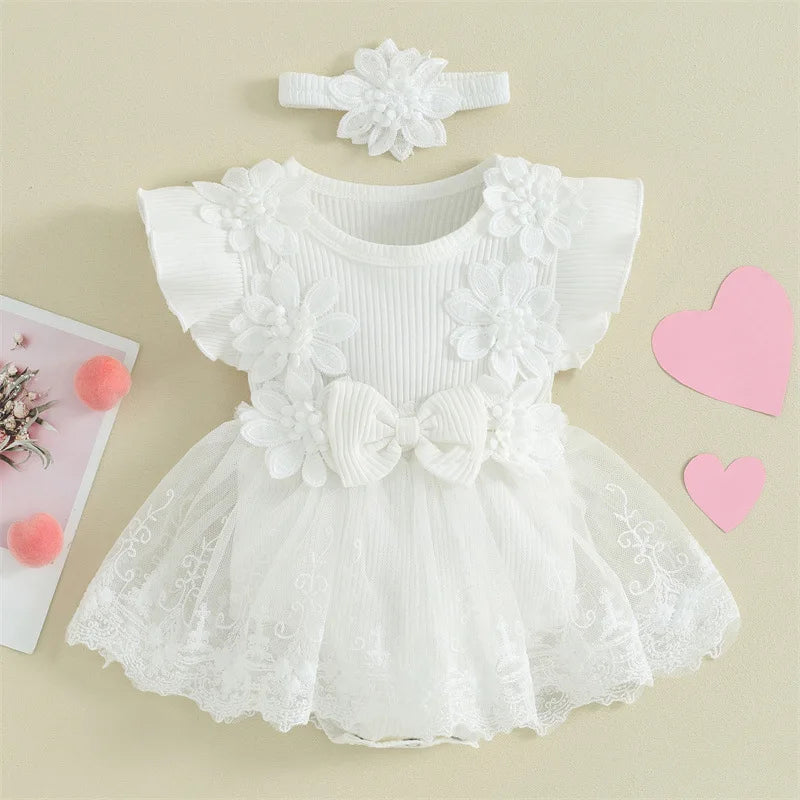 3D Flower Summer Baby Girls Lace Bodysuit Dress