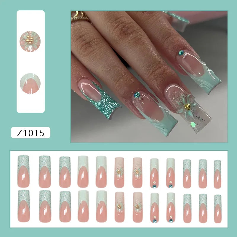 24pcs Retro Ocean Fake Nails