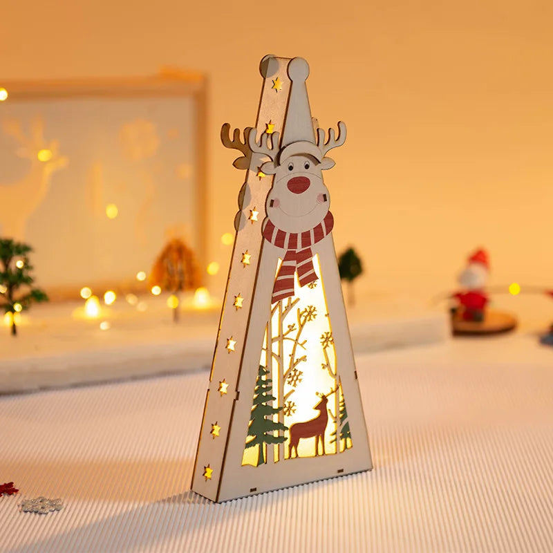 Handmade House Luminous Wooden Ornaments Christmas Tree Snowman