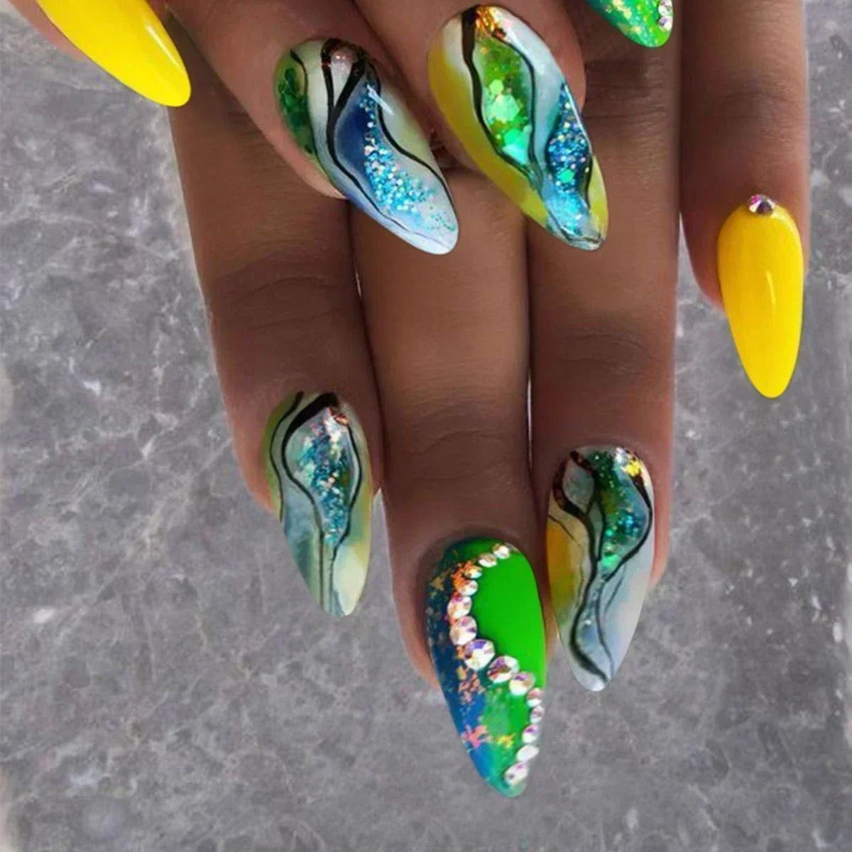 24Pcs Purple Heart Almond with Glue French Wearable Fake Nails