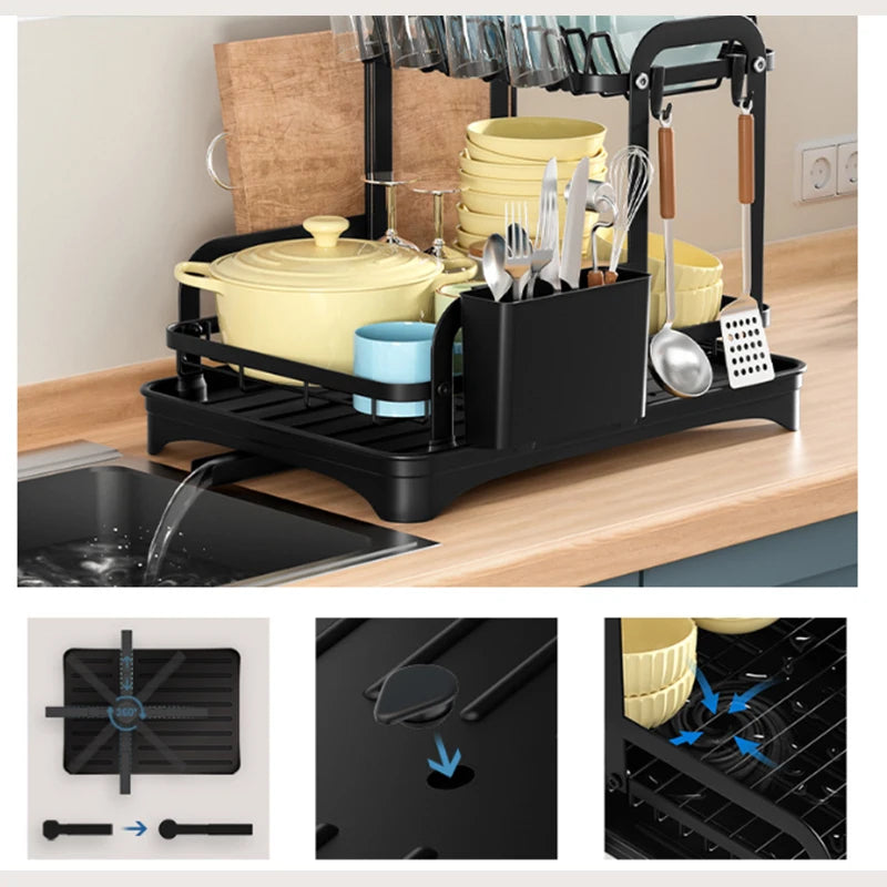 2 Tier Dish Bowl Drainer Storage Rack